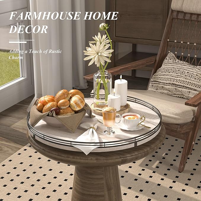 18" Lazy Susan Wood Turntable Organizer for Kitchen Decor, Farmhouse Round Wooden Lazy Susan Organization and Storage for Cabinet, Dining Table, Pantry, Bathroom, Countertop, Centerpiece, Home Decor-CasaMuseHome