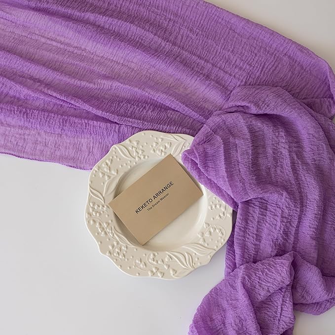 3pcs Lilac Gauze Rustic Cheesecloth Table Runner 120 Inch 10 FT for Wedding Baby Shower Bridal Shower Birthday Engagement Garden Outdoor Party Long Sheer Boho Decorations-CasaMuseHome