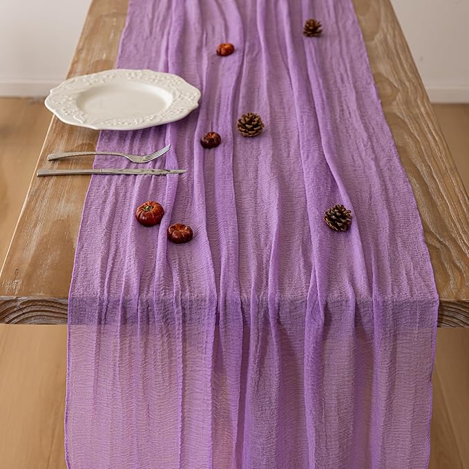 3pcs Lilac Gauze Rustic Cheesecloth Table Runner 120 Inch 10 FT for Wedding Baby Shower Bridal Shower Birthday Engagement Garden Outdoor Party Long Sheer Boho Decorations-CasaMuseHome