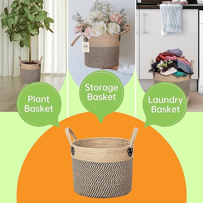 14"x12" Natural Jute Rope Woven Storage Basket with Handles for Plant, Blankets,Toys,Clothes,Shoes - Living Room Home Decor,Multifunctional Basket for Organizer,Picnic,Artificial Tree-CasaMuseHome