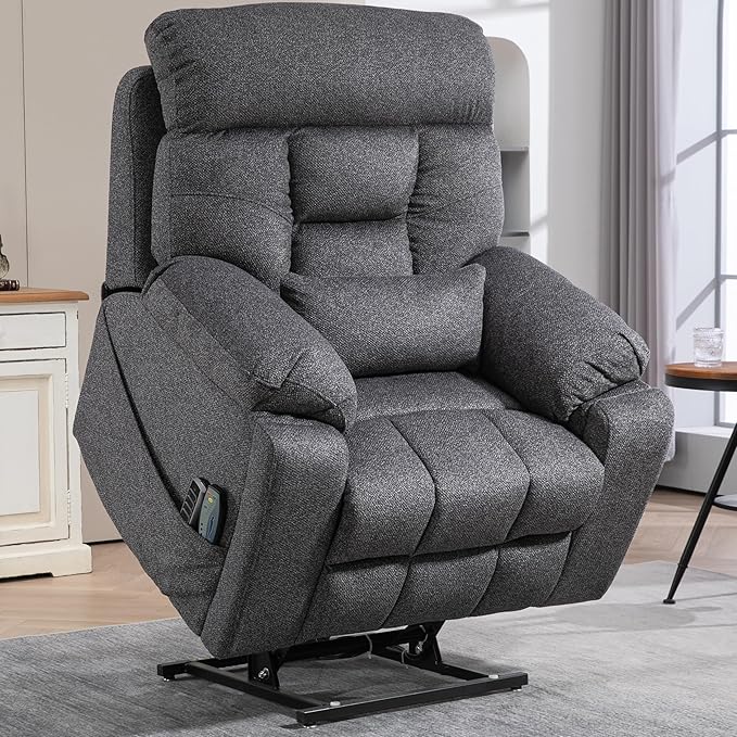 4 OKIN Motor Power Lay Flat Lift Recliner Chair for Elderly Adults Oversized Recliners with Massage Heat, Adjustable Head-Back-Lumbar-Leg-Support, Extended Footrest, 2 Cup Holders-CasaMuseHome