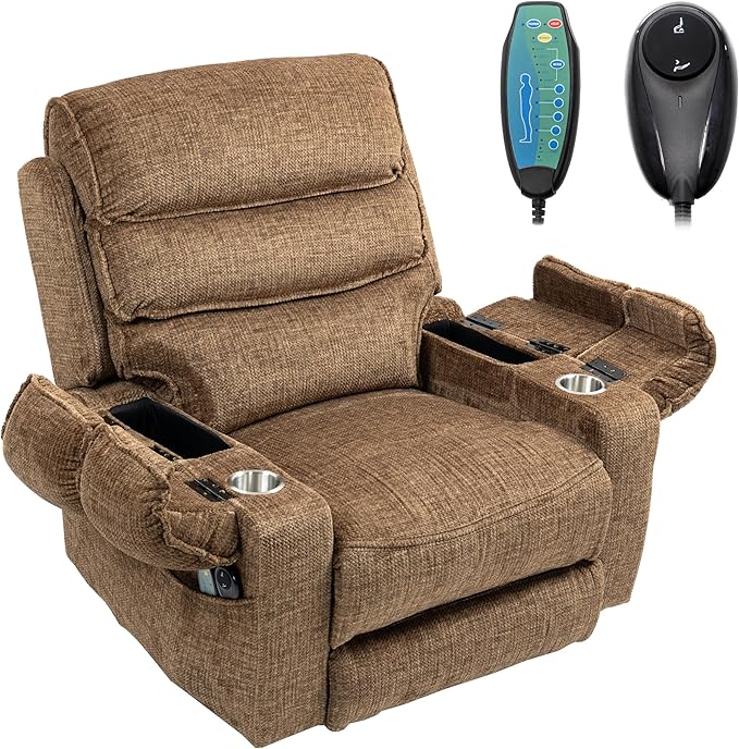 27in Extra Wide Power Lift Recliner Chair for Big Tall with Extended Footrest Heat Massage, Oversized Electric Lift Recliner Chairs for Adults Elderly Seniors, Arm Storage & Cup Holders-CasaMuseHome