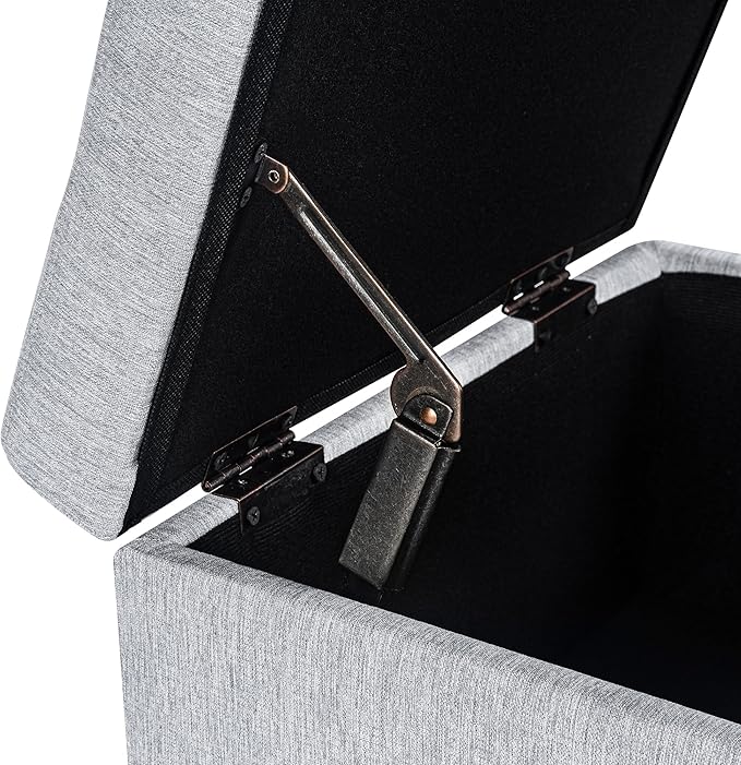 Adeco 18 Inch High Cube Ottoman Storage, Linen Chair Foot Stools, Upholstered Vanity Stool with Hinged Lid, Solid Wood Legs-CasaMuseHome