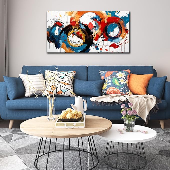 Abstract Wall Art Large Canvas Prints Modern Living Room Bedroom Home Office Wall Decor Framed Colorful Circle Abstract Picture Ready to Hang Size 20x40-CasaMuseHome