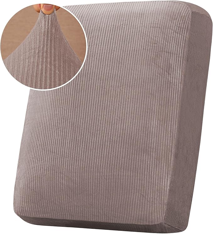 H.VERSAILTEX Velvet Stretch Couch Cushion Cover Plush Cushion Slipcover for Chair Cushion Furniture Protector Seat Cushion Sofa Cover (1 Piece Armchair Cushion Covers, Taupe Striped)-CasaMuseHome