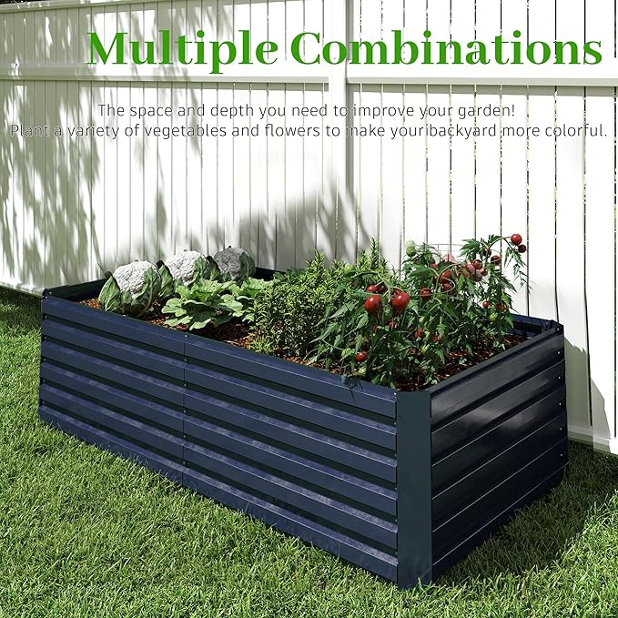 8x4x2 ft Outdoor Raised Garden Bed, Large Metal Planter Raised Beds, Planters for Outdoor Plants for Vegetables, Flowers, Herbs, Fruits, and Succulents.(2 Pcs,Blue)-CasaMuseHome