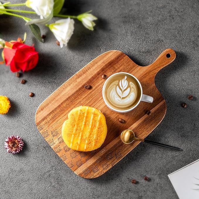 Acacia Wood Cutting Board - Wooden Kitchen Cutting Board for Meat, Cheese, Bread,Vegetables &Fruits- Charcuterie Board Cheese Serving Board with Handle,12" x 7”-CasaMuseHome