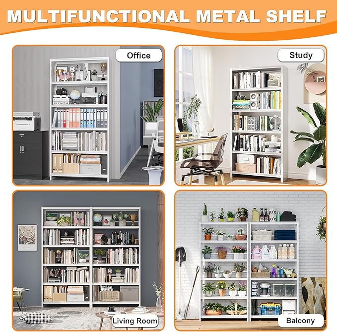 69.3" H Home Office Bookcase Shelf Storage,5 Tier Bookcase with Open Display Shelves,Industrial Wide Bookshelf with Metal Frame for Home Office, Living Room, Bed Room (34.1" W)-CasaMuseHome