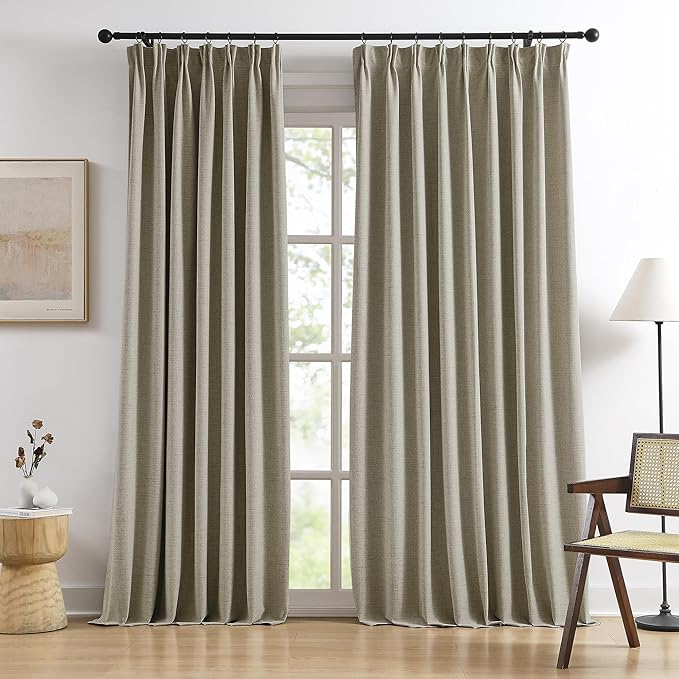 108 Inch Long Blackout Large Curtains 2 Panels,70 Wide Back Tab Window Drapes with Hooks,Track System Curtain Panels for Living Room Sliding Door Modern Farmhouse 70x108 in,70x9ft Light Taupe-CasaMuseHome
