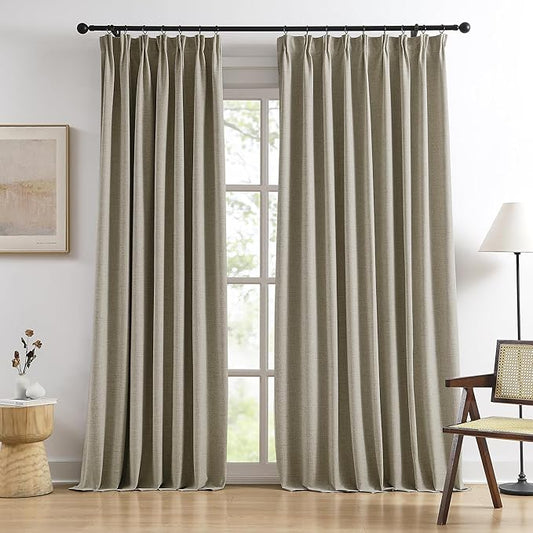 108 Inch Long Blackout Large Curtains 2 Panels,70 Wide Back Tab Window Drapes with Hooks,Track System Curtain Panels for Living Room Sliding Door Modern Farmhouse 70x108 in,70x9ft Light Taupe-CasaMuseHome