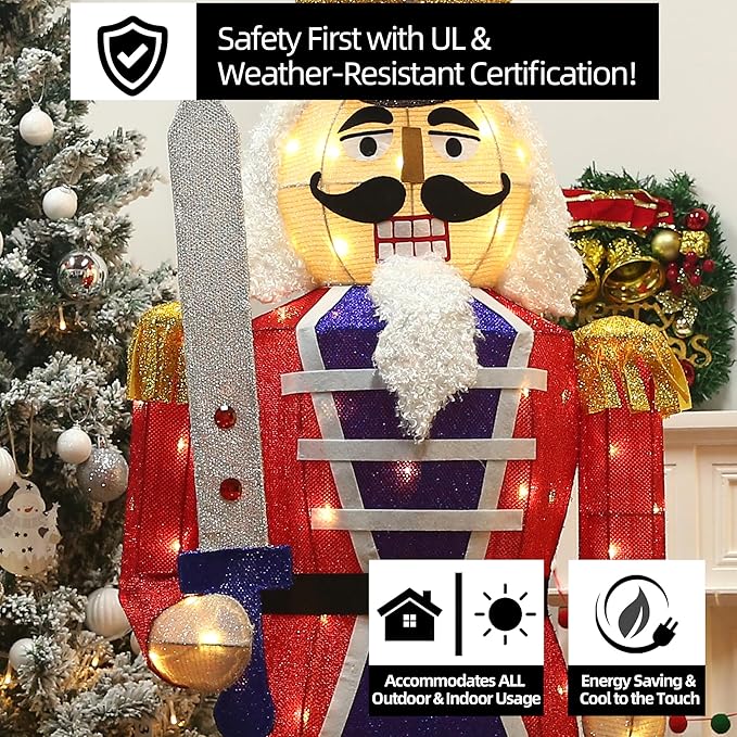 61Inch Nutcracker Christmas Decor Outdoor with LEDs 5 Feet Lighted Large Nutcracker Lighted Christmas Decorations Outdoor with Stakes & Zip Ties for Xmas Yard, Porch, Lawn-CasaMuseHome