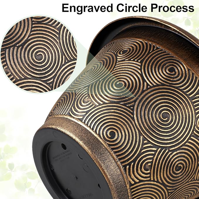 12 Inch Large Planter Pot for Plants Indoor Outdoor, 4 Pack Plastic Flower Pots with Drainage Hole & Tray, Modern Decorative Garden Pot with Saucer, Plant Container for House-CasaMuseHome