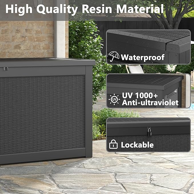 260 Gallon Resin Deck Box, Large Indoor and Outdoor Storage Box, Weatherproof and UV Resistant Outdoor Storage Box with Built-in Steel Beams for Patio Cushions, Pool Supplies-CasaMuseHome