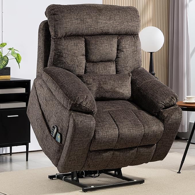 4 OKIN Motor Power Lift Recliner Chair for Elderly Adults Extra Large Lay Flat Recliners with Massage Heat, Adjustable Head-Back-Lumbar-Leg-Support, Extended Footrest, 2 Cup Holders-CasaMuseHome