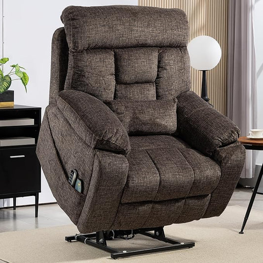4 OKIN Motor Power Lift Recliner Chair for Elderly Adults Extra Large Lay Flat Recliners with Massage Heat, Adjustable Head-Back-Lumbar-Leg-Support, Extended Footrest, 2 Cup Holders-CasaMuseHome