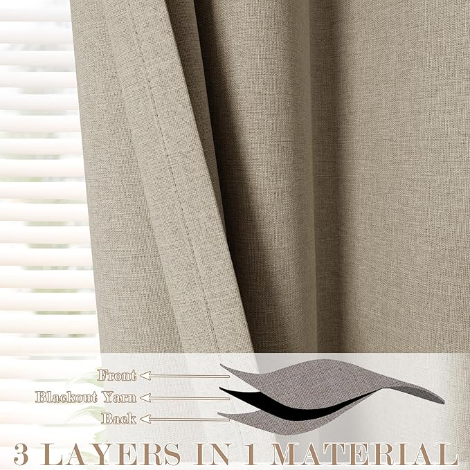 120" Wx96 L Linen Room Divider Drapes for Doorway/Glass Window/Sliding Door/Patio, Extra Wide Pinch Pleated Full Blackout Curtains for Girls Boys Teen Kids Room, 1 Panel, Light Khaki-CasaMuseHome