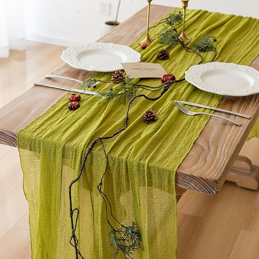 3pcs Moss Green Cheesecloth Table Runner Gauze 120 Inch 10 FT Rustic Boho Cheese Cloth Runner for Wedding Baby Shower Bridal Shower Birthday Party Long Sheer Home Decorations-CasaMuseHome