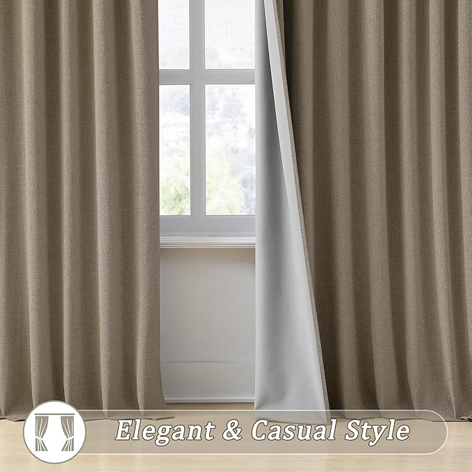 70 Inch Wide Blackout Curtains 2 Panels Set,Back Tab Pleated Curtains Hidden Tab with Hooks,Energy Efficinet Linen Blend Drapes for Dining Room Living Room Hoom Office 70x84 Length Linen Brown-CasaMuseHome