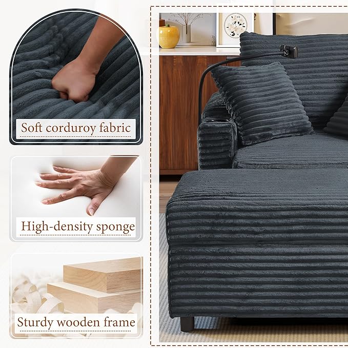 Accent Chair with Storage Ottoman Upholstered Living Room Chairs for Reading Chair with Chaise Lounge Chairs Indoor, Comfortable Armchair for Bedroom-CasaMuseHome