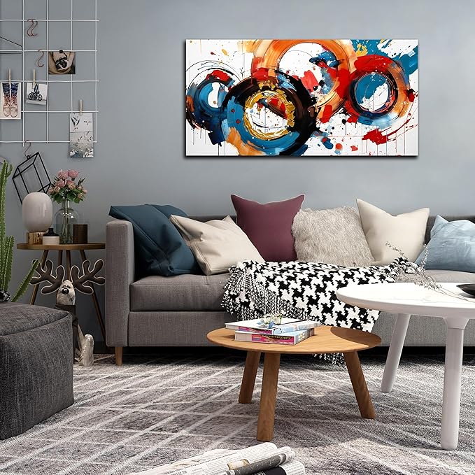 Abstract Wall Art Large Canvas Prints Modern Living Room Bedroom Home Office Wall Decor Framed Colorful Circle Abstract Picture Ready to Hang Size 20x40-CasaMuseHome