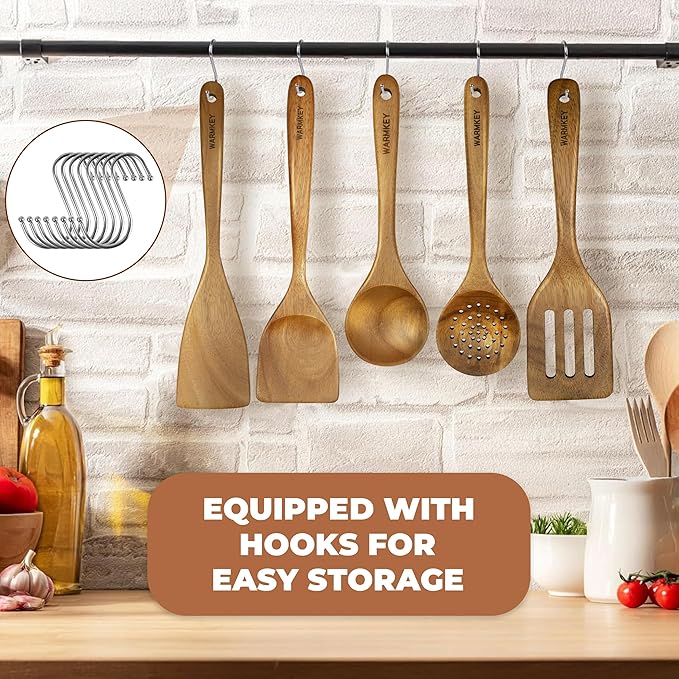 Acacia Wood Kitchen Utensil Set 9PC-Natural Wooden Cooking Tools for Nonstick Pans&Stir Frying,Scratch-Proof&Heat Resistant,Sturdy&Lightweight with Spoon Rest (Kitchen Utensil Set 9PC)-CasaMuseHome