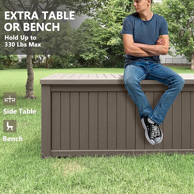 150 Gallon Resin Deck Box, Large Indoor and Outdoor Storage Box, Weatherproof and UV Resistant Outdoor Storage Box with Built-in Steel Beams for Patio, Cushions, Pool Supplies-CasaMuseHome