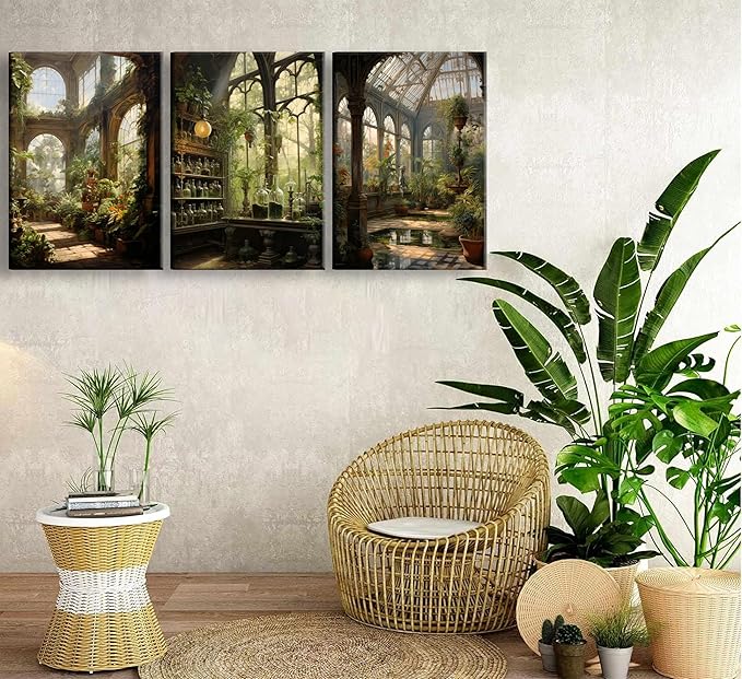 3pcs Framed William Morris Green Plants Canvas Wall Art Medieval Castle Posters Prints Gothictalian Landscape Painting Pictures Paintings Wall Decor for Living Room Bathroom Bedroom Decoration-CasaMuseHome