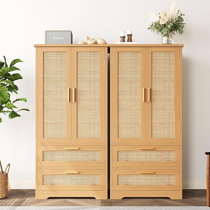 50.4" H Bathroom Storage Cabinet, Modern Floor Cabinet with Adjustable Shelf, Small Pantry with 2 Doors & Drawers, Storage Cabinet for Bathroom, Living Room, Kitchen, Natural KES007MCWG-CasaMuseHome