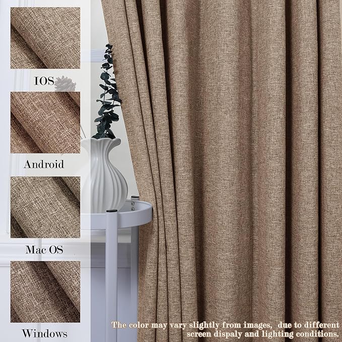 100" W x 96" L Faux Linen Room Divider Curtains, Full Blackout Pinch Pleated Drapes for Traverse Rod, Bedroom Divider Privacy Drapery with Hooks for Ceiling Track, 1 Panel, Taupe-CasaMuseHome