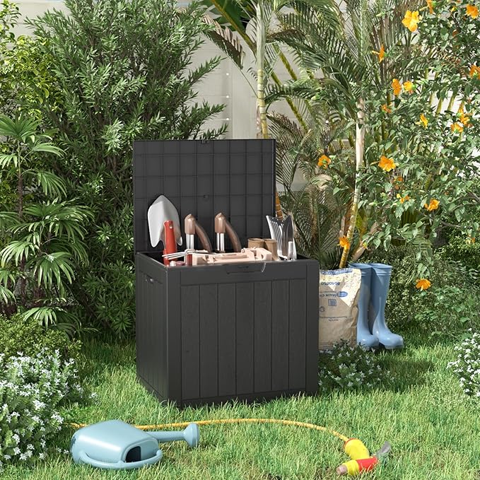 31 Gallon Resin Deck Box, Lockable Patio Outdoor Storage Box for Furniture, Garden Tools and Tools Storage, Waterproof Outside Storage Boxes - Black-CasaMuseHome