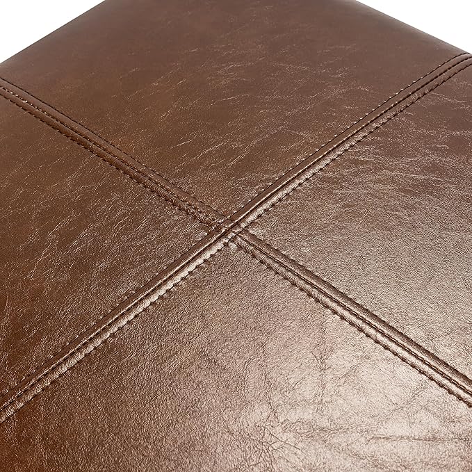 Adeco Storage Ottoman Foot Rest Stool, Leather Ottoman Footstool with Hinged Lid, 17" Small Foot Stool Bench for Living Room, Bedroom-CasaMuseHome