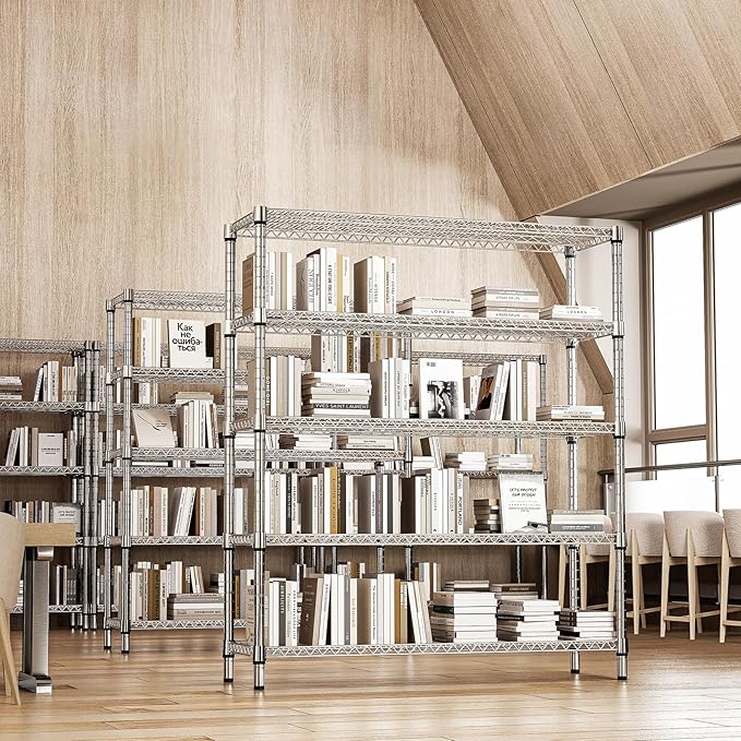 2200 Lbs 5 Tier Storage Rack Metal Wire Shelving Unit, Storage Standing Shelf Organizer for Laundry Bathroom Kitchen Pantry Closet Garage, Chrome 17.7" D x 59.1" W x 70.4" H-CasaMuseHome