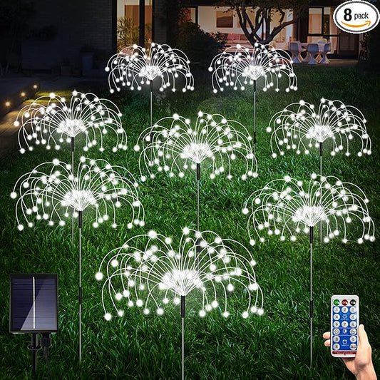 8 Pack Outdoor Solar Garden Lights, Firework Lights Solar Powered 8 Modes, Solar Landscape Lamp Outside Decor with Remote Control,120 LED Waterproof DIY String Lights for Yard Pathway Decoration-CasaMuseHome