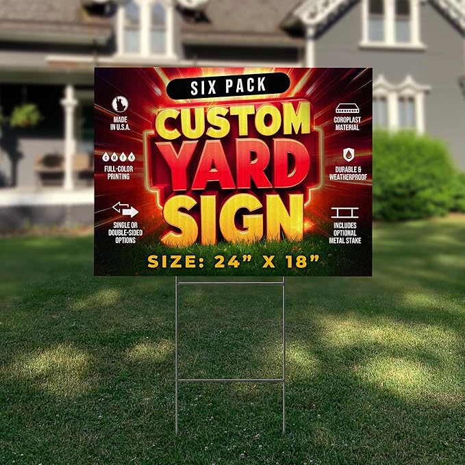6 Pack 24"x18" Custom Yard Signs With or Without Stakes, Personalized Yard Signs for Outdoors, Customized Full Color Print Corrugated Signs for Business-CasaMuseHome