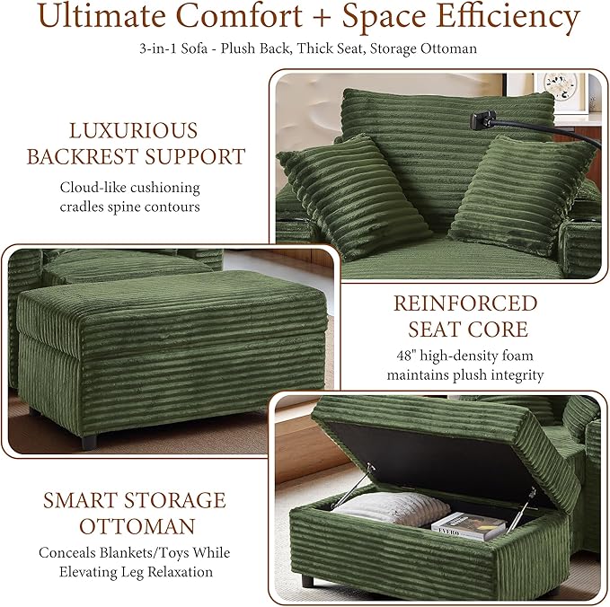 Accent Chair with Storage Ottoman Upholstered Living Room Chairs for Reading Chair with Chaise Lounge Chairs Indoor, Comfortable Armchair for Bedroom-CasaMuseHome