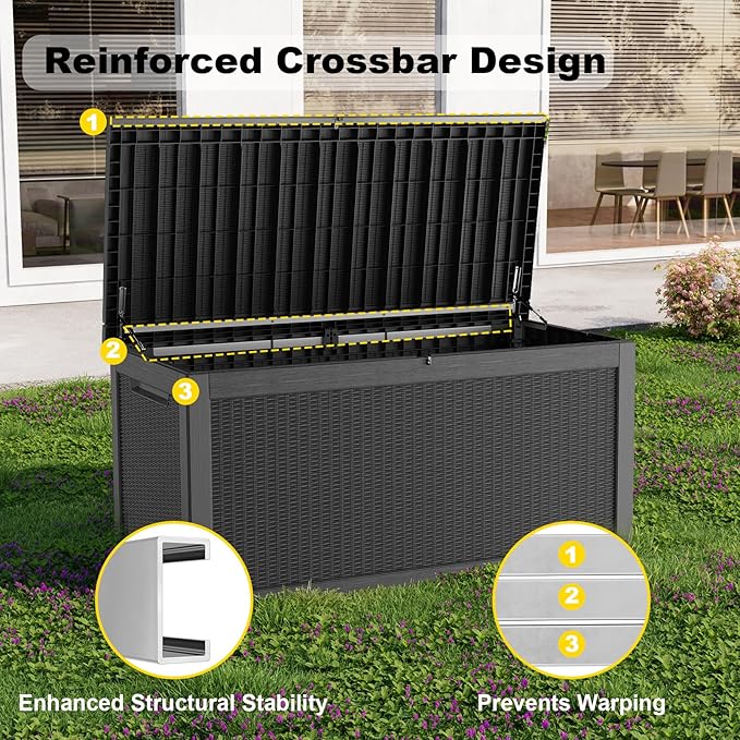 268 Gallon Outdoor Deck Box,Storage Lockable Waterproof Patio Furniture,Garden Tools,Cushions,Pool Accessories Outside Storage Resin Box(Black)-CasaMuseHome