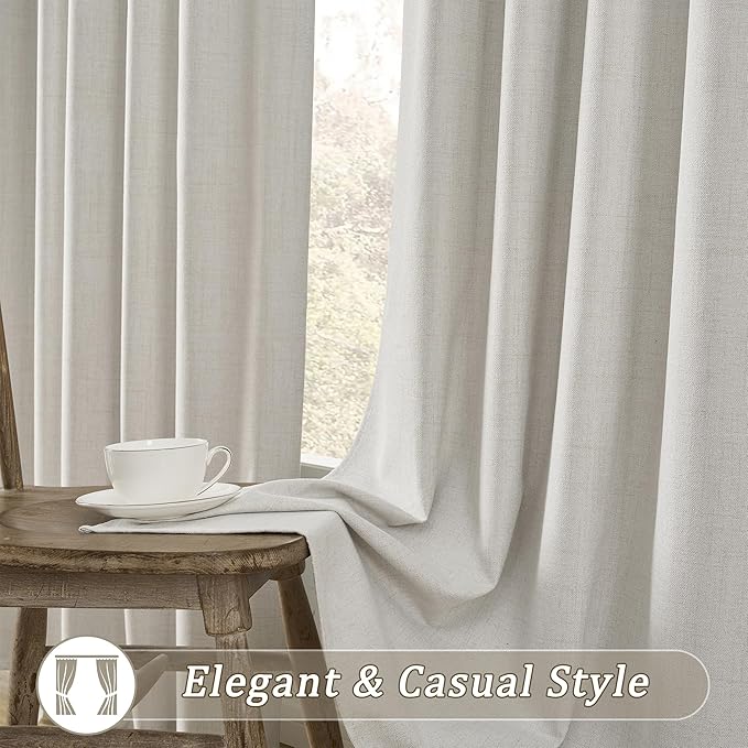 2 PCs Extra Wide Linen Blackout Curtains 100 Inches Long,Back Tab Pleaetd Drapes with Hooks Track System Curtain Panels Room Divider Curtains for Patio Sliding Door Living Room 70 x 100 Natural Birch-CasaMuseHome