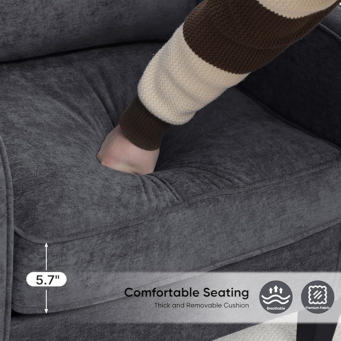 Accent Chairs Set of 2, Upholstered Living Room Chairs with Side Pockets, Mid Century Modern Reading Chair for Bedroom, Comfy Armchair Single Sofa Side Chair for Office, Small Room, Dark Grey-CasaMuseHome