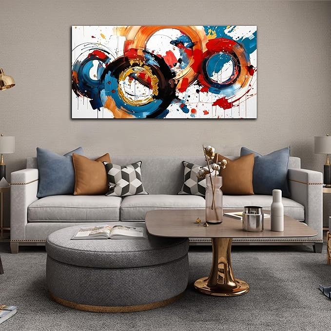 Abstract Wall Art Large Canvas Prints Modern Living Room Bedroom Home Office Wall Decor Framed Colorful Circle Abstract Picture Ready to Hang Size 24x48-CasaMuseHome