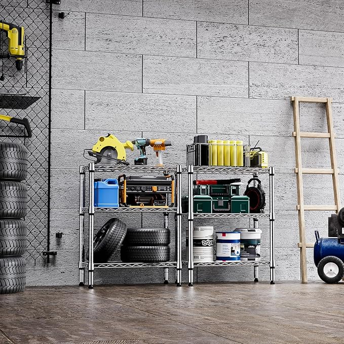 750 lbs 3 Tier Shelf Metal Storage Shelves Wire Rack Closet Organizers for Garage Kitchen Bathroom Laundry Chrome 11.8" D x 25.6" W x 31.5" H-CasaMuseHome