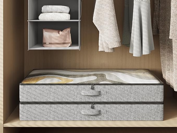 2-Pack Under Bed Storage Containers, 4.5 Inches Tall Low Profile Underbed Clothes Storage Organizer Bin with Sturdy Sidewalls/Bottom, Underbed Storage Bins 2 Storage Thin Bins-CasaMuseHome