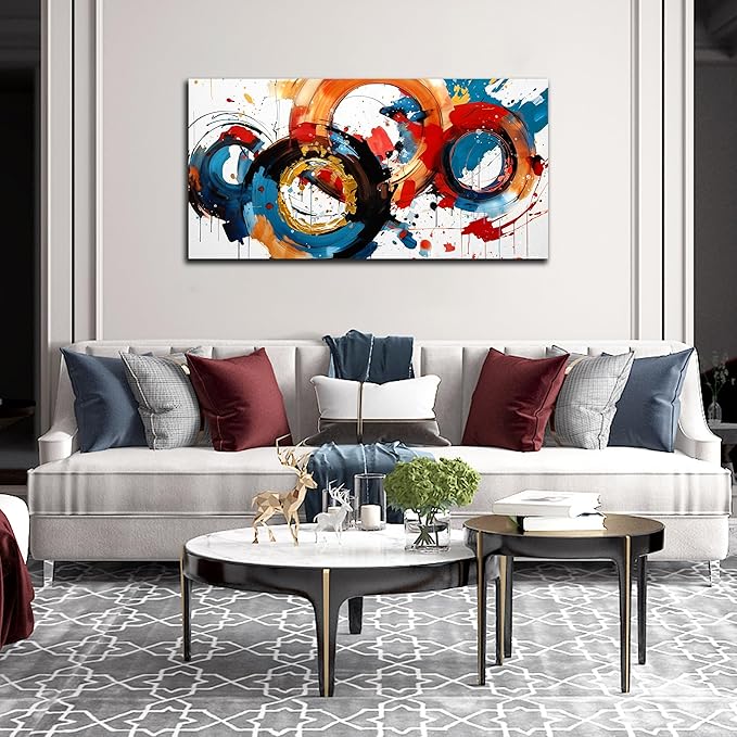 Abstract Wall Art Large Canvas Prints Modern Living Room Bedroom Home Office Wall Decor Framed Colorful Circle Abstract Picture Ready to Hang Size 20x40-CasaMuseHome