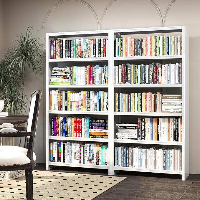 69.3" H Home Office Bookcase Shelf Storage,5 Tier Bookcase with Open Display Shelves,Industrial Wide Bookshelf with Metal Frame for Home Office, Living Room, Bed Room (34.1" W)-CasaMuseHome