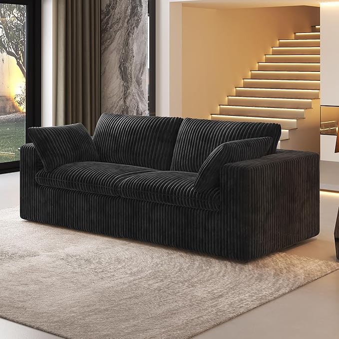 78.74" LoveSeat Cloud Sofa,Modular Sectional Couch,Modern Deep Seat Upholstered Couches with Plush Corduroy Fabric for Living Room Furniture,Bedroom and Apartment,No Assembly Required,Black-CasaMuseHome