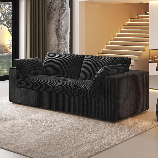 78.74" LoveSeat Cloud Sofa,Modular Sectional Couch,Modern Deep Seat Upholstered Couches with Plush Corduroy Fabric for Living Room Furniture,Bedroom and Apartment,No Assembly Required,Black-CasaMuseHome