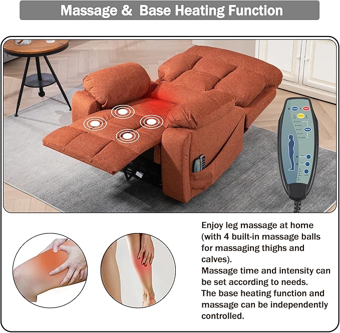 4 OKIN Motor Power Lay Flat Lift Recliner Chair for Elderly Adults Extra Large Recliners with Massage Heat, Adjustable Head-Back-Lumbar-Leg-Support, Extended Footrest, 2 Cup Holders-CasaMuseHome