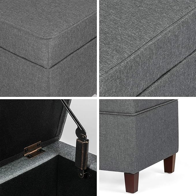 Adeco Chest and Footrest-Square Seat Storage Bench Ottoman, Gray-CasaMuseHome