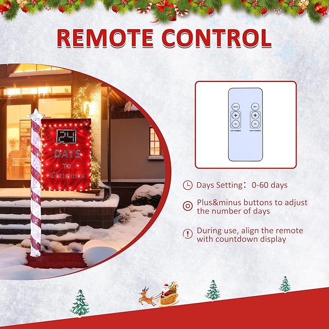 5FT Lighted Christmas Countdown Sign, Remote Control Available Within 0-60 Days, Holiday Countdown Sign Decor with 125 LED Lights, Freestanding Glittered Holiday Display for Outdoor, Indoor-CasaMuseHome