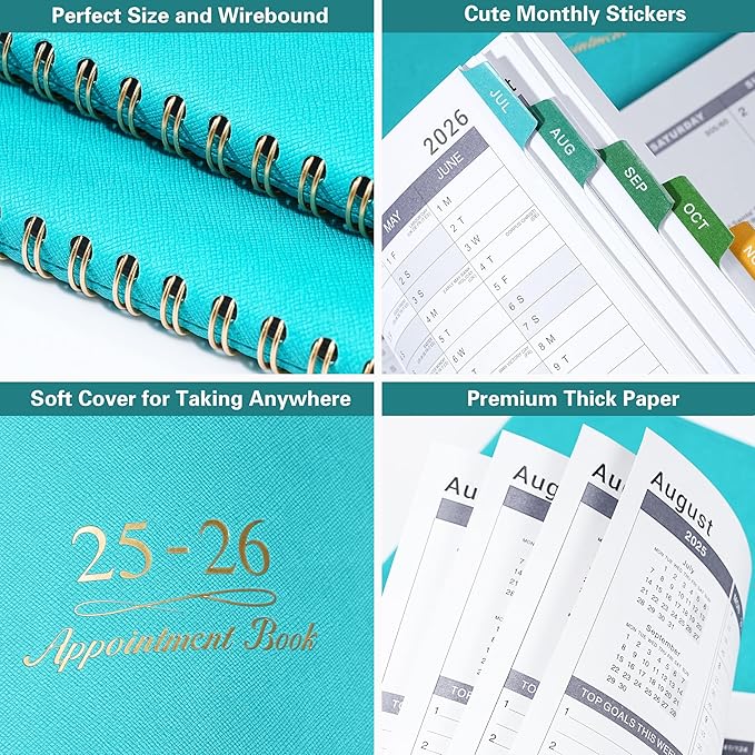 2025-2026 Weekly Appointment Book - Appointment Book 2025-2026 with Soft Cover, Jul 2025 - Jun 2026, 8.26"x 11.4", Daily/Hourly Planner with Tabs, 15 Minutes, Wirebound - Green-CasaMuseHome