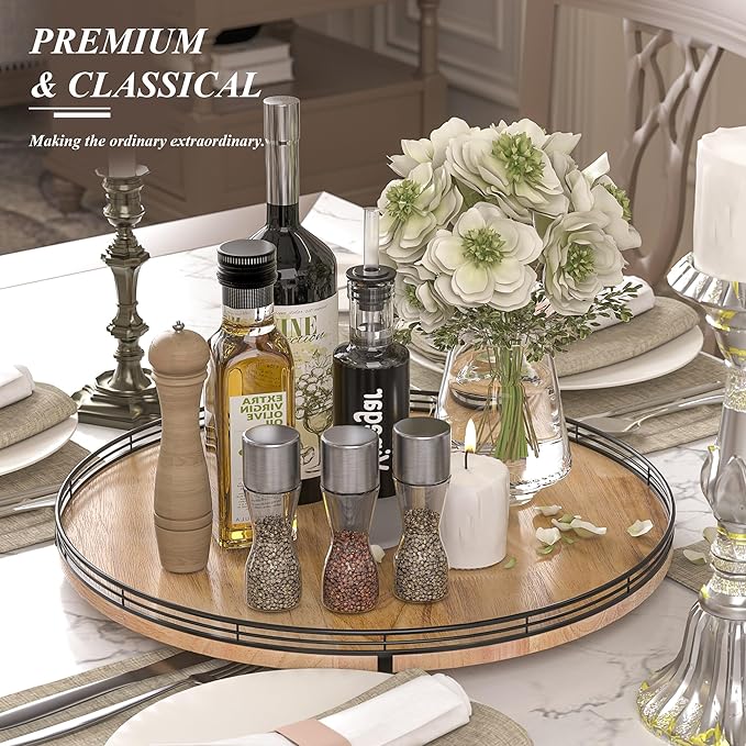 18" Lazy Susan Oak Wood Turntable Organizer for Cabinet, Farmhouse Round Wooden Large Lazy Susan Organization and Storage for Dining Table, Pantry, Kitchen, Countertop, Cupboard, Home Decor-CasaMuseHome